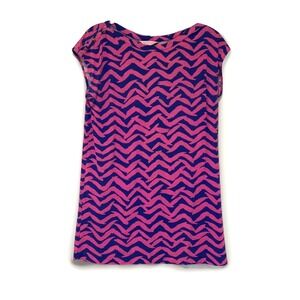 Lilly Pulitzer Tunic Dress M Pink Blue Bird Chevron Lightweight Casual Flaw